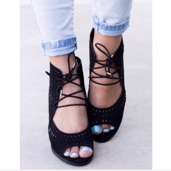 Shoes - ❗️LAST: Size 7 Black Laser Cut Ankle Booties